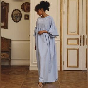Maternity Dress - Linen Blue Maxi Dress